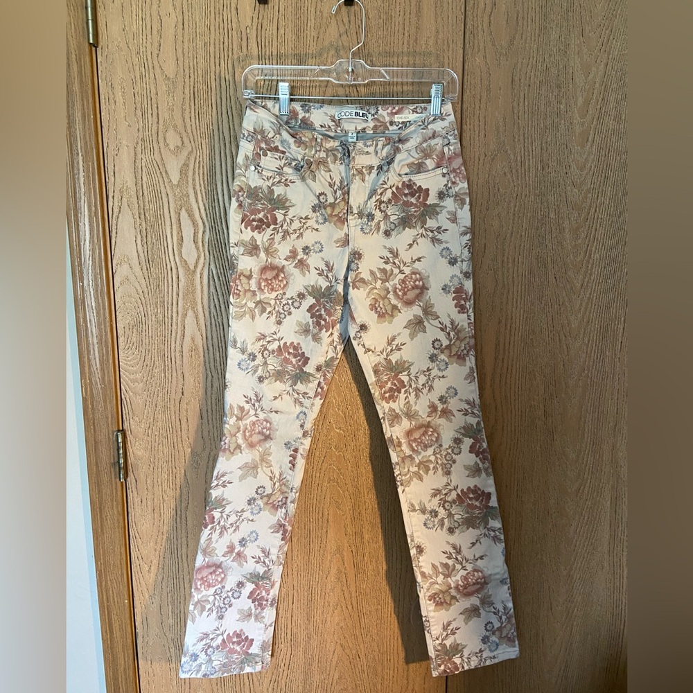 Tan floral jeans